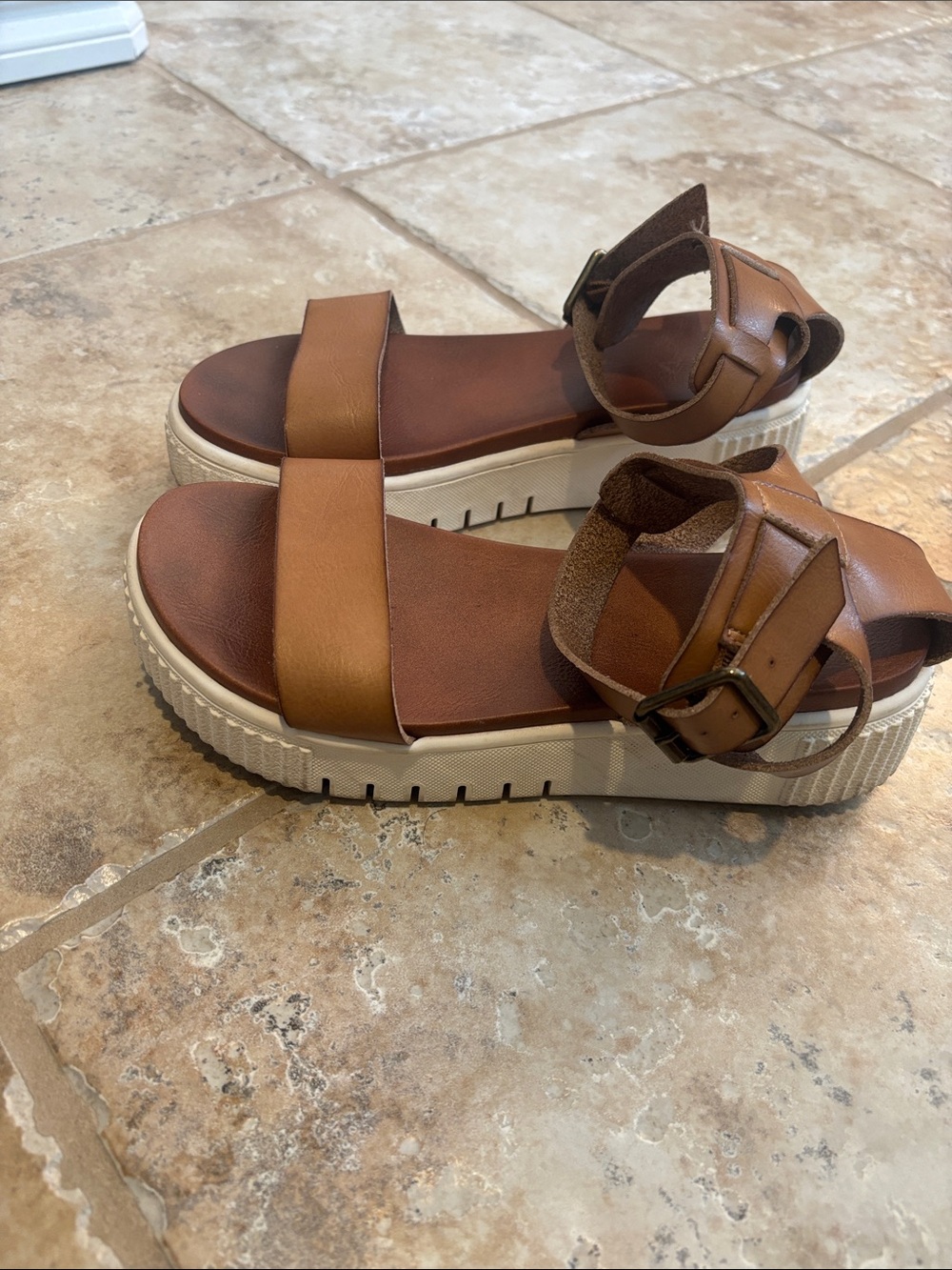 MIA - Women's Tan Platform Sandals with Ankle Strap